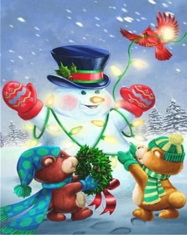 Ours et Bonhomme de Neige Noël Peinture par Numéros
