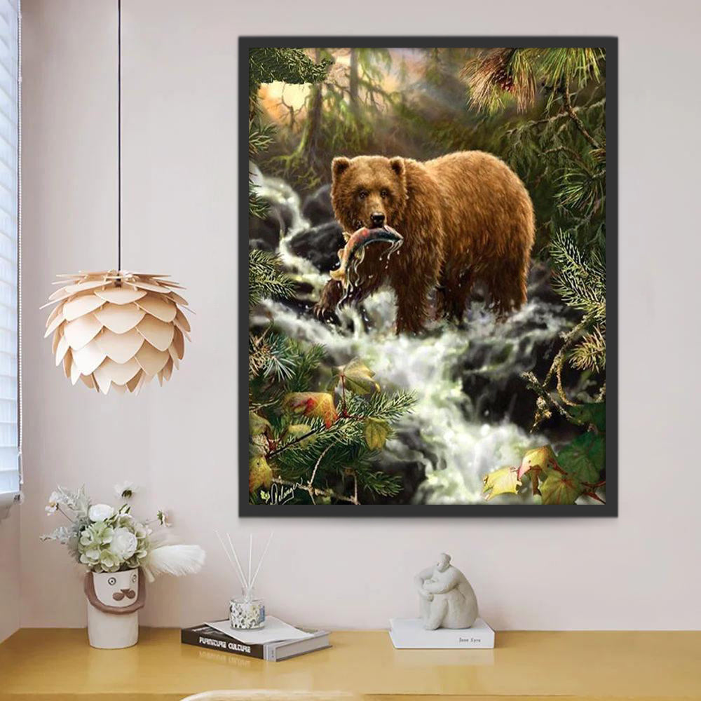Ours Mangeant du Poisson Peinture par Numéros