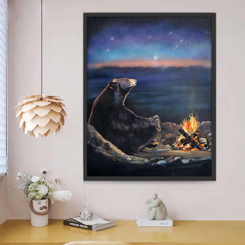 Ours Noir et Feu de Camp Peinture par Numéros