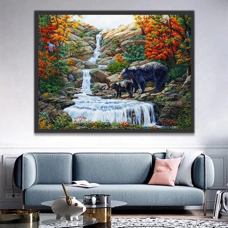 Ours Noirs et Chute Peinture par Numéros