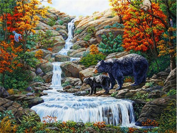 Ours Noirs et Chute Peinture par Numéros