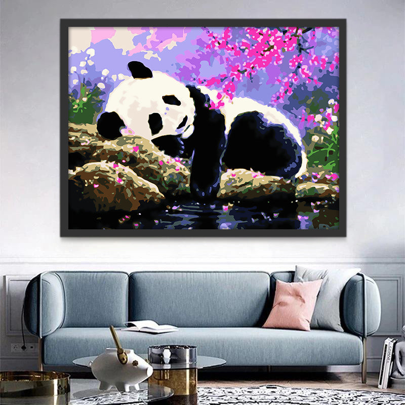 Panda Endormi au Bord de la Rivière Peinture par Numéros
