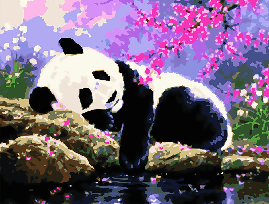 Panda Endormi au Bord de la Rivière Peinture par Numéros