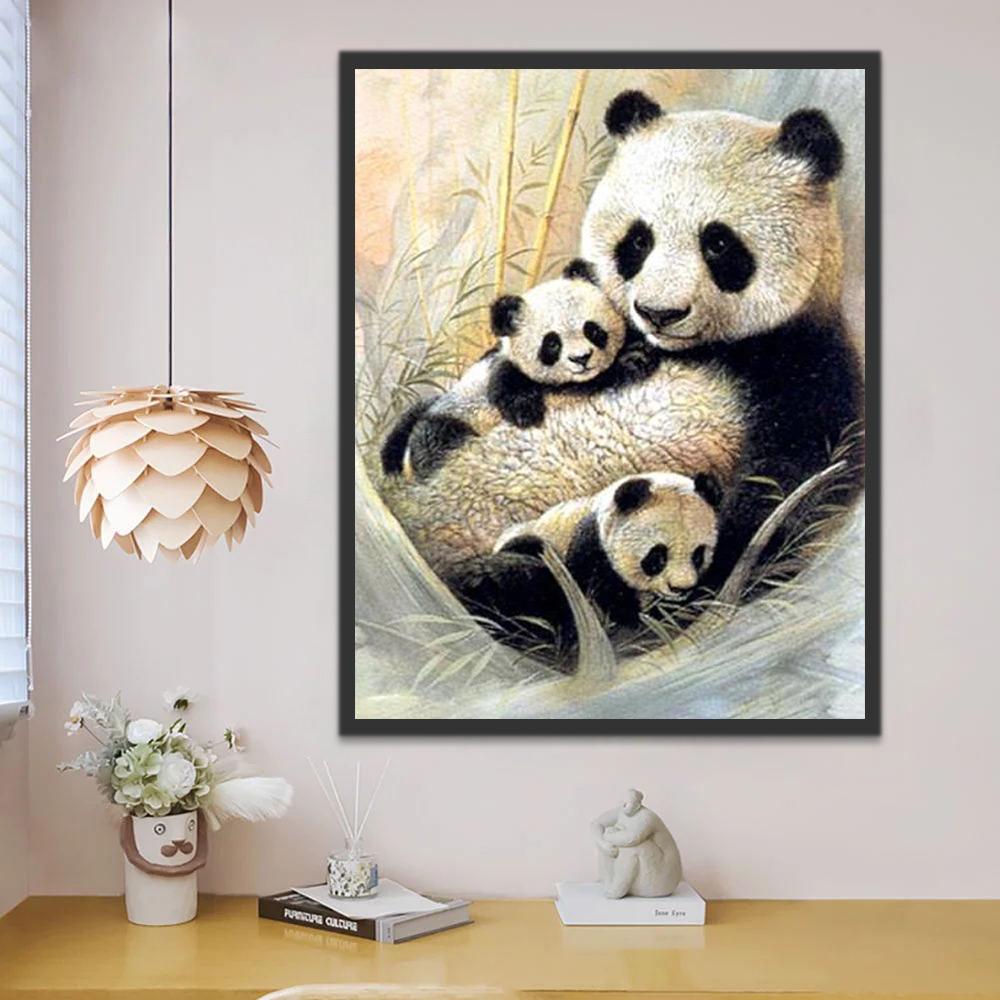Panda Mère et ses Bébés Peinture par Numéros