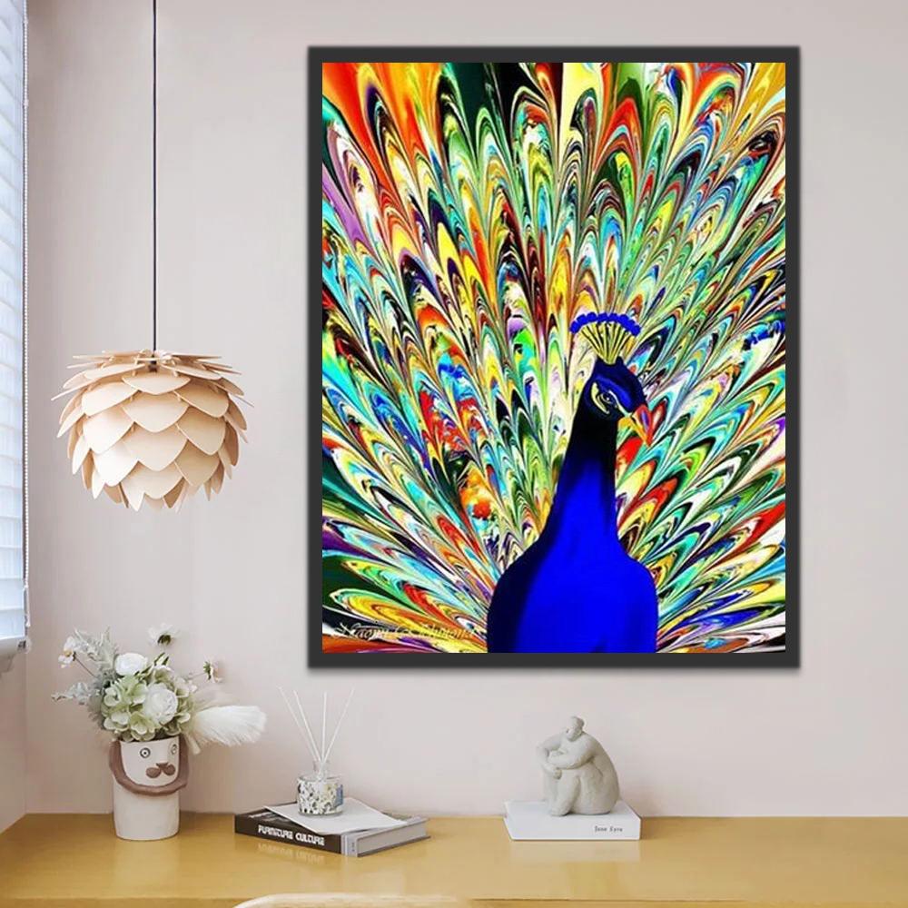 Paon Bleu Coloré Peinture par Numéros