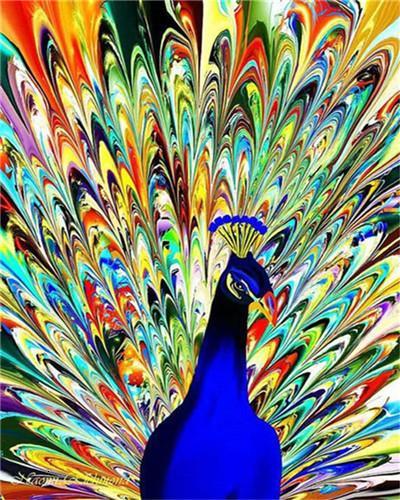 Paon Bleu Coloré Peinture par Numéros