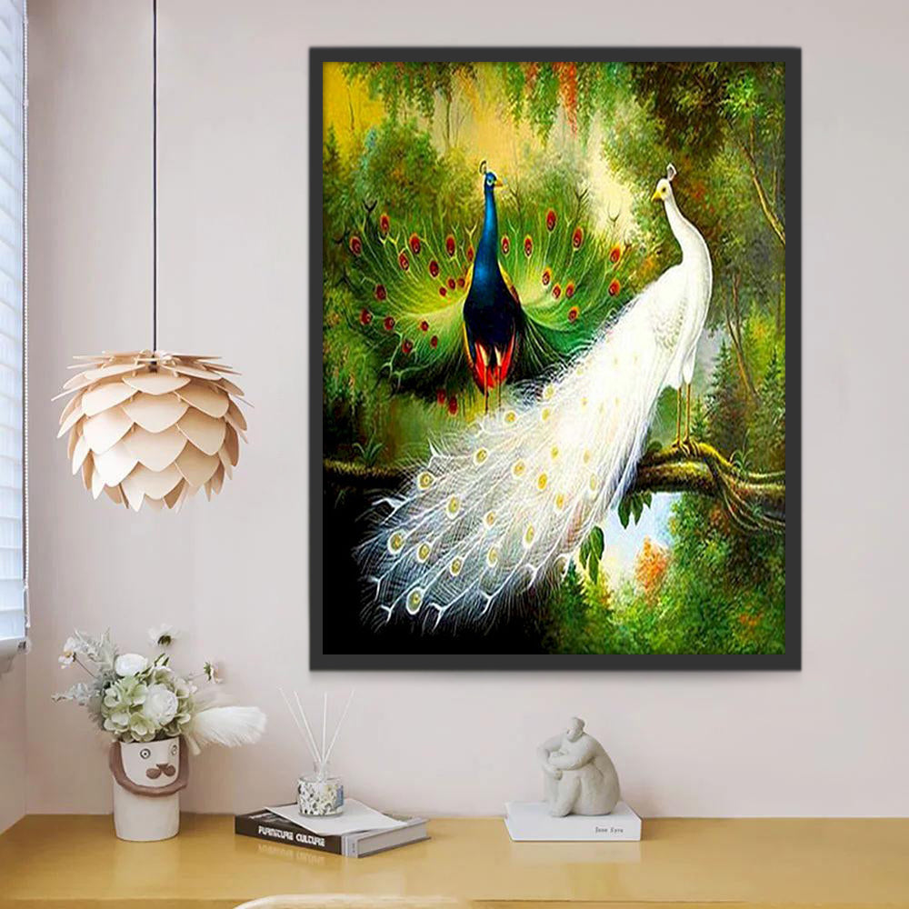 Paon Bleu et Blanc Peinture par Numéros