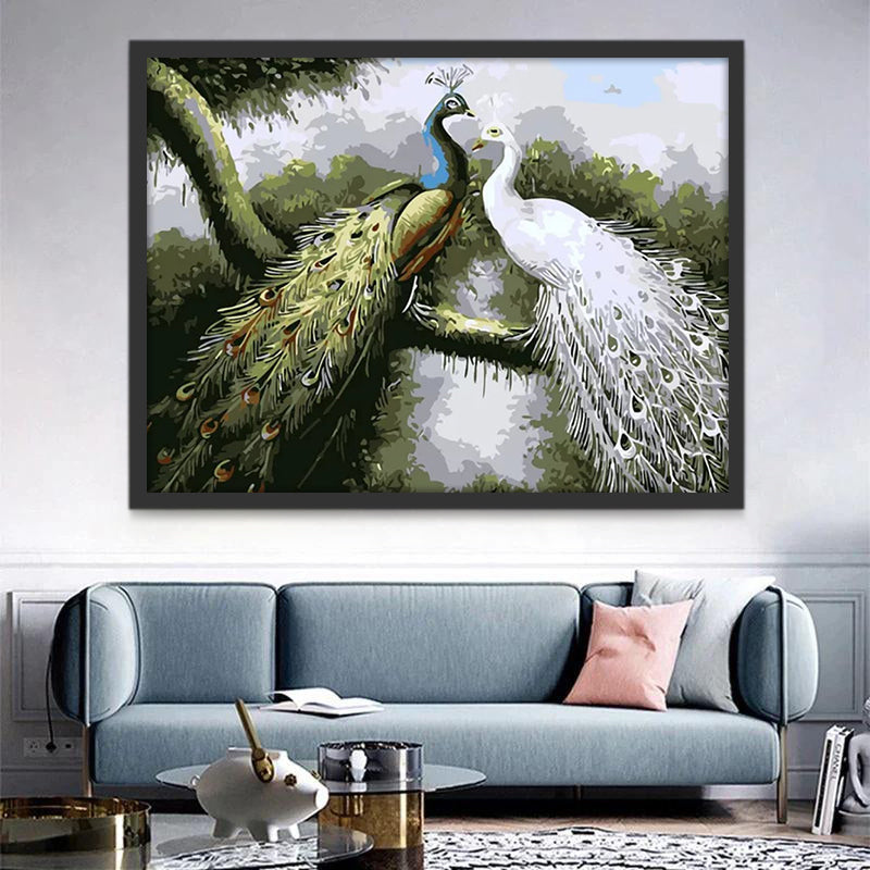 Paon Bleu et Paon Blanc Peinture par Numéros