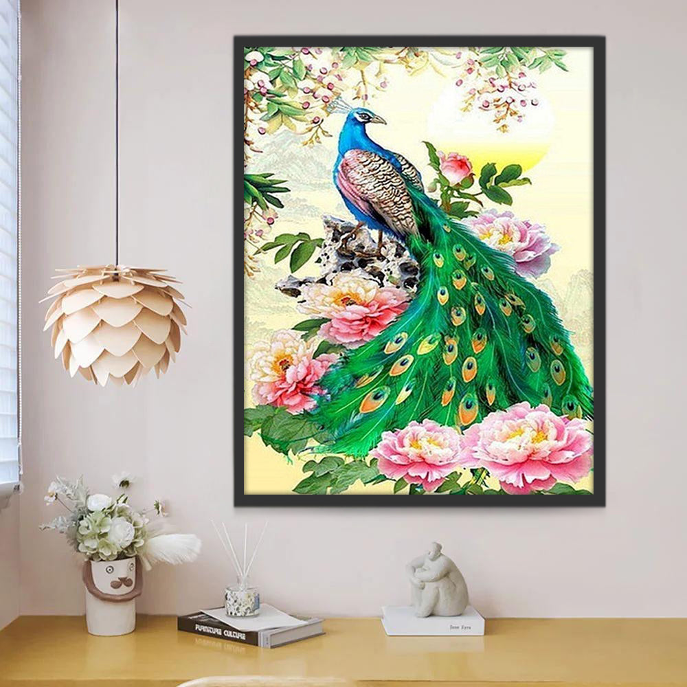 Paon et Pivoines Peinture par Numéros