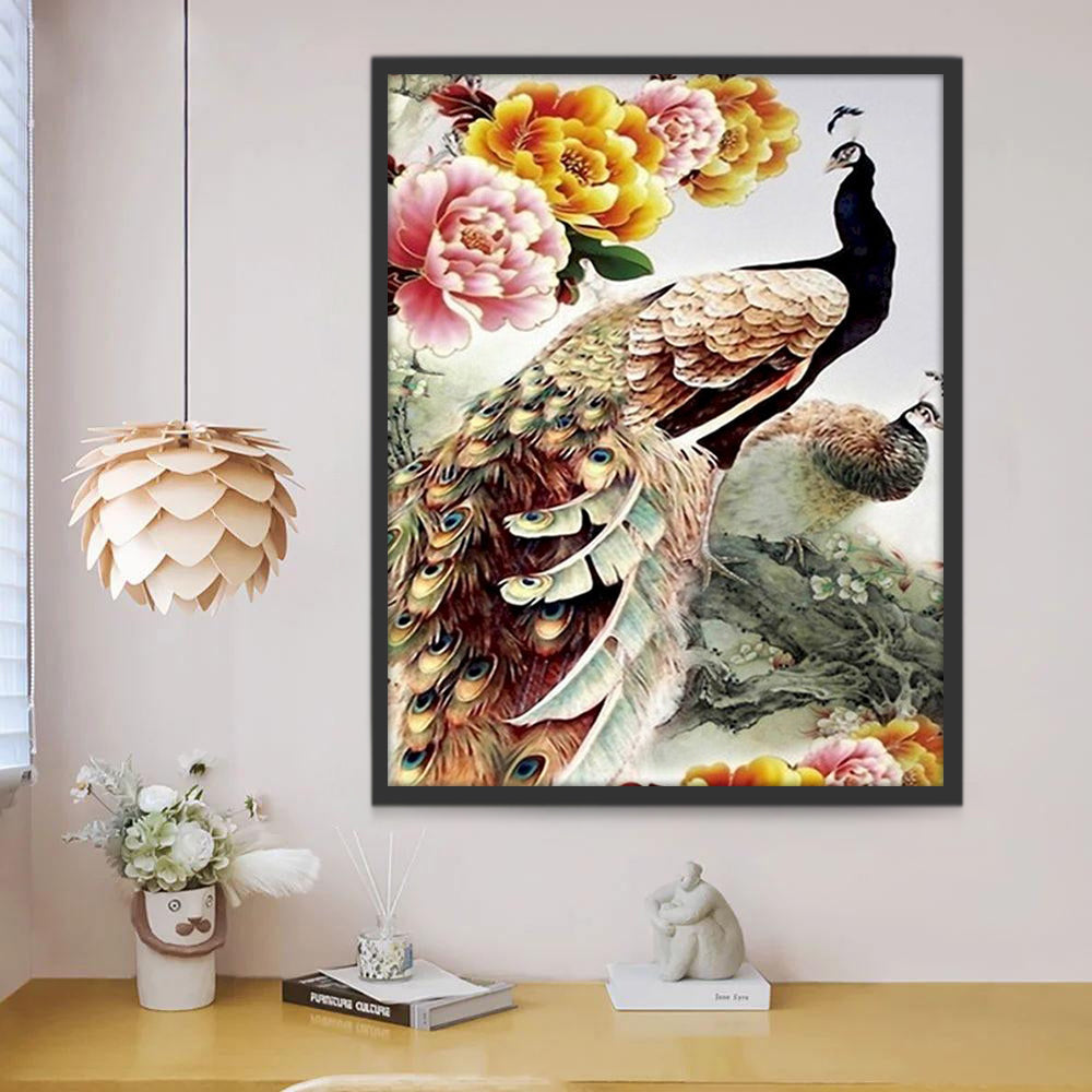 Paons et Grands Fleurs Peinture par Numéros