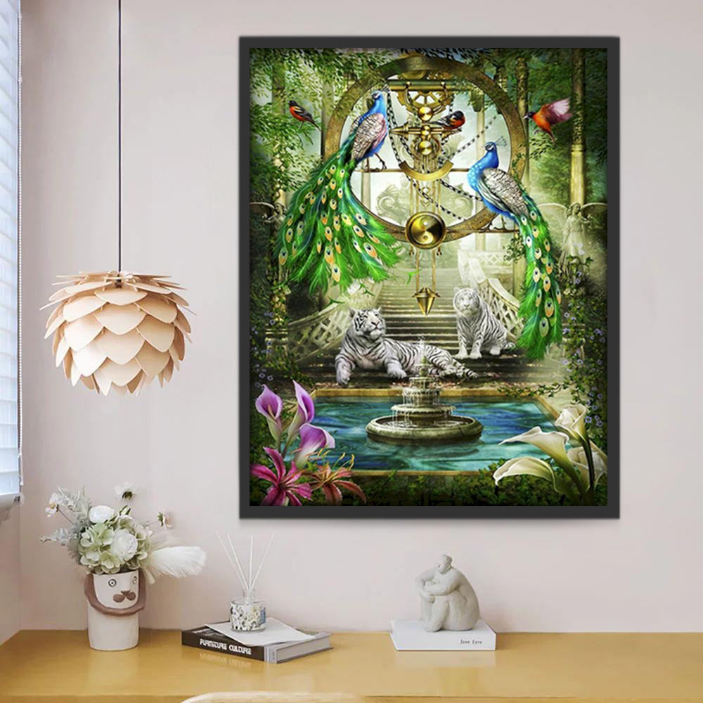 Paons et Tigres Blancs Peinture par Numéros
