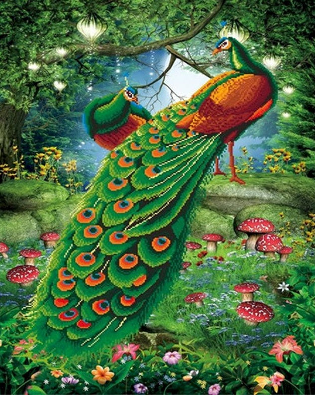 Paons Verts Peinture par Numéros