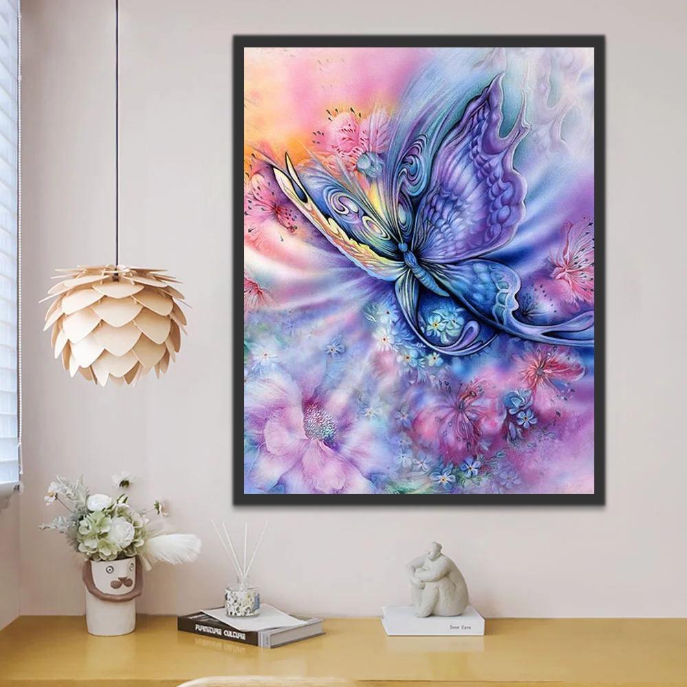 Papillon Bleu et Violet Fantastique Peinture par Numéros