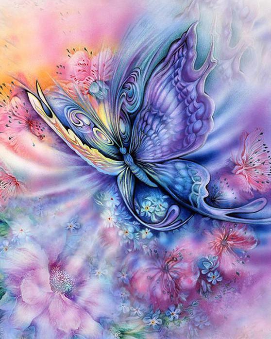 Papillon Bleu et Violet Fantastique Peinture par Numéros