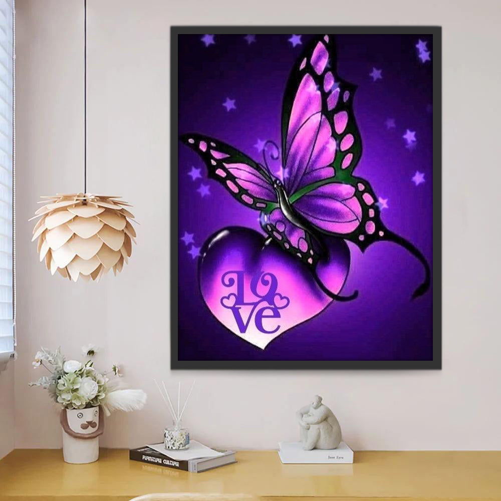 Papillon Violet et Coeur Violet Peinture par Numéros