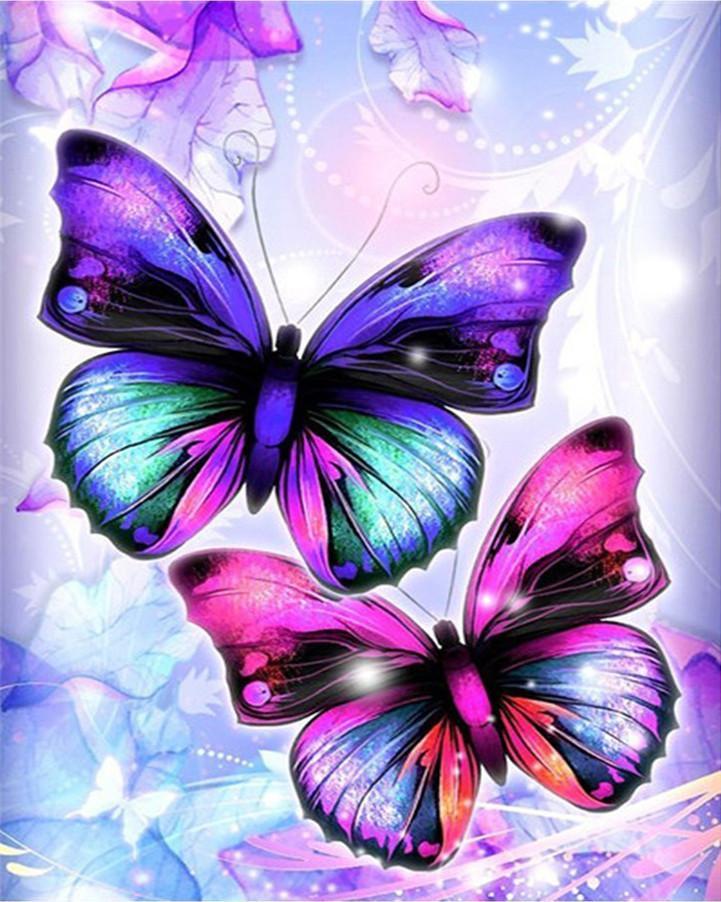 Papillon Violet et Papillon Rose Peinture par Numéros