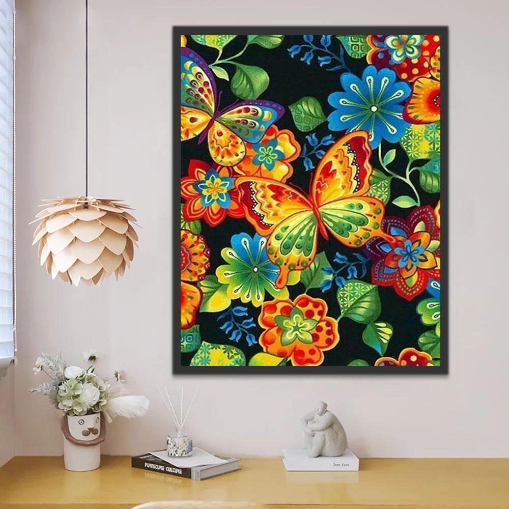 Papillons et Plantes Colorés Peinture par Numéros