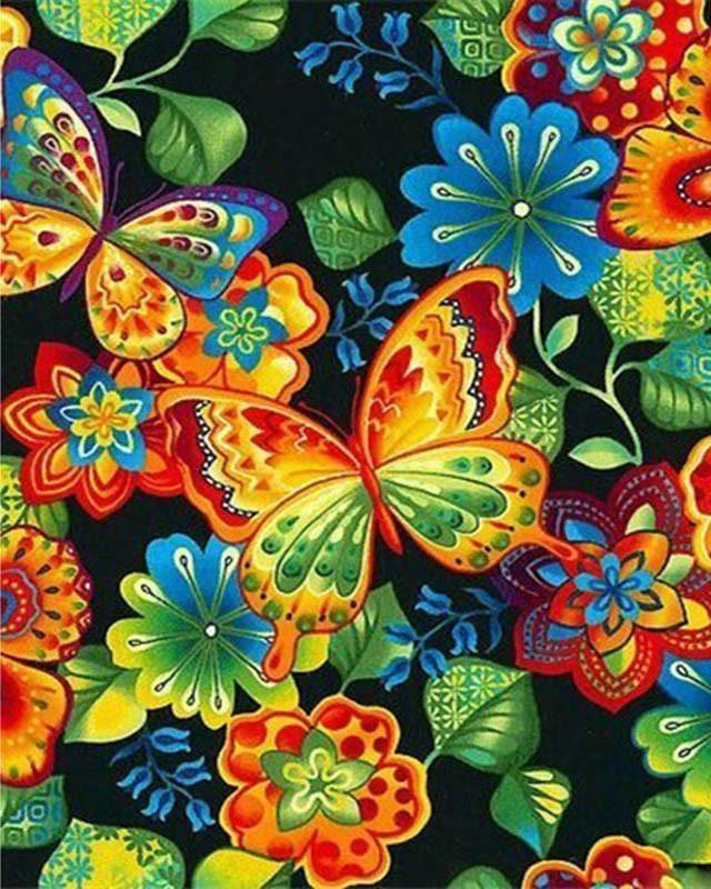 Papillons et Plantes Colorés Peinture par Numéros