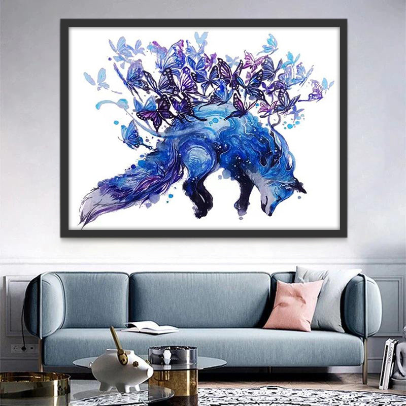 Papillons et Renard Bleus Peinture par Numéros