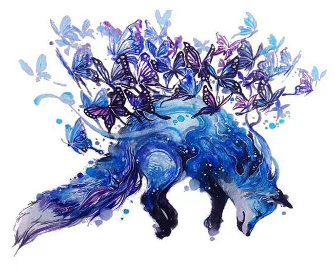 Papillons et Renard Bleus Peinture par Numéros