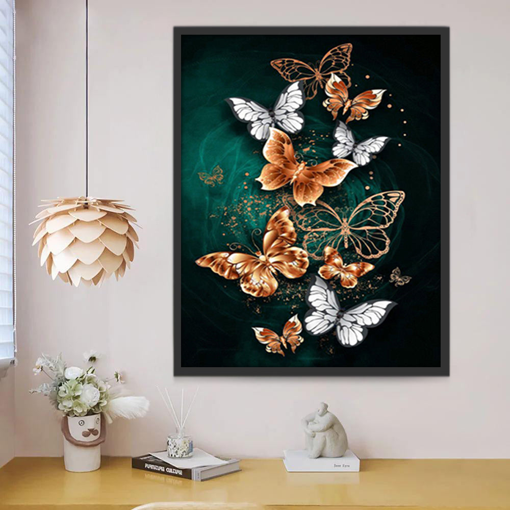 Papillons Oranges et Blancs Peinture par Numéros
