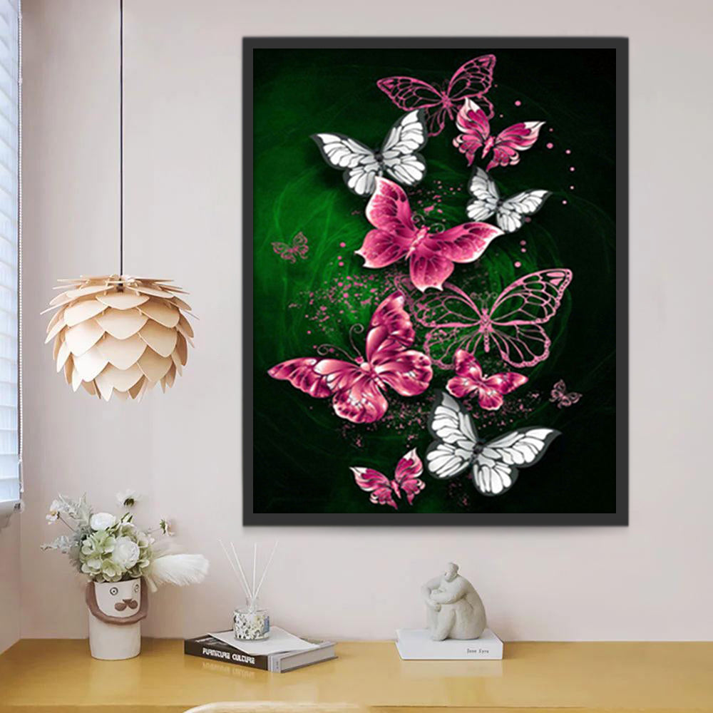 Papillons Roses et Blancs Peinture par Numéros