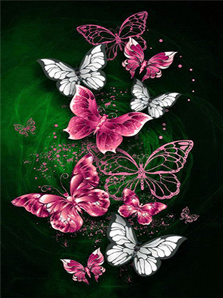 Papillons Roses et Blancs Peinture par Numéros