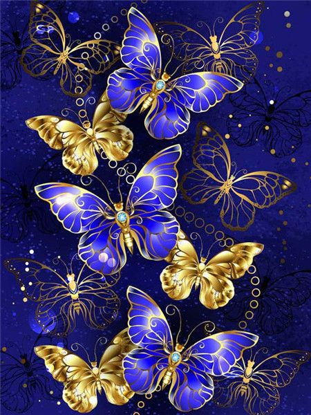 Papillons Violets et Papillons Dorés Peinture par Numéros