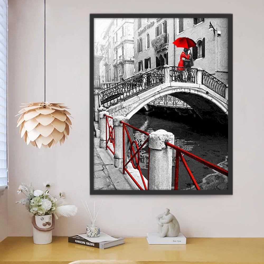 Parapluie Rouge à Venise Peinture par Numéros