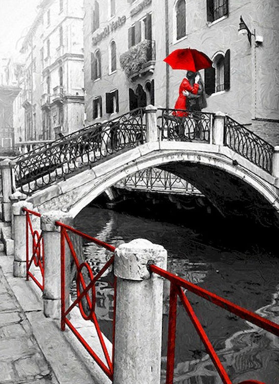 Parapluie Rouge à Venise Peinture par Numéros