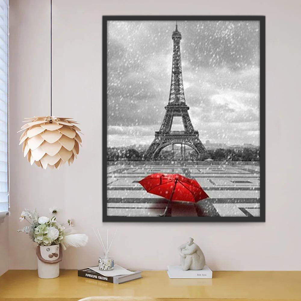 Parapluie Rouge sur la Place Peinture par Numéros