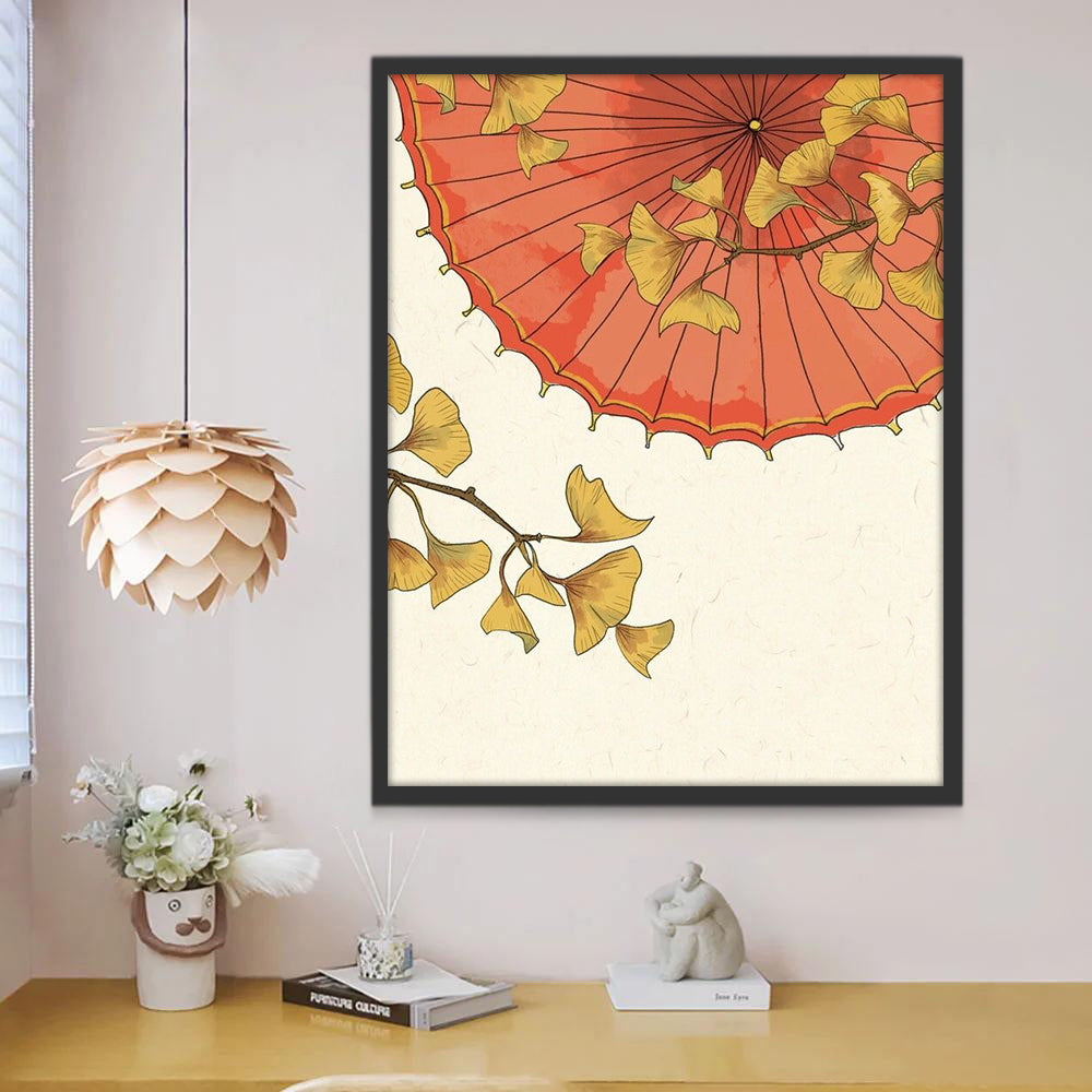 Parapluies en Papier Huilé et Ginkgo Peinture par Numéros