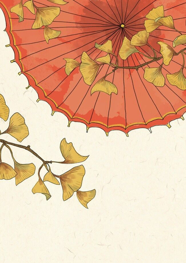 Parapluies en Papier Huilé et Ginkgo Peinture par Numéros