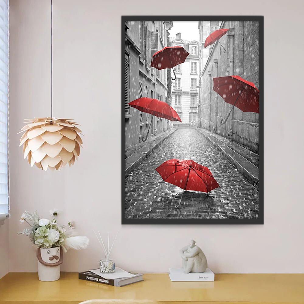Parapluies Rouges et Allée Peinture par Numéros