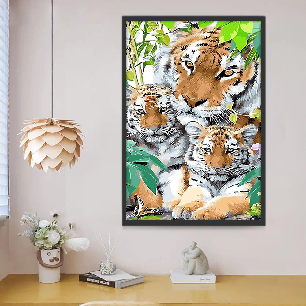 Parent Tigre et Bébés Tigres Gignes Peinture par Numéros