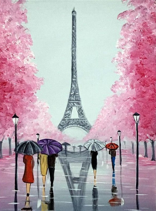 Passants avec Eiffel Peinture par Numéros