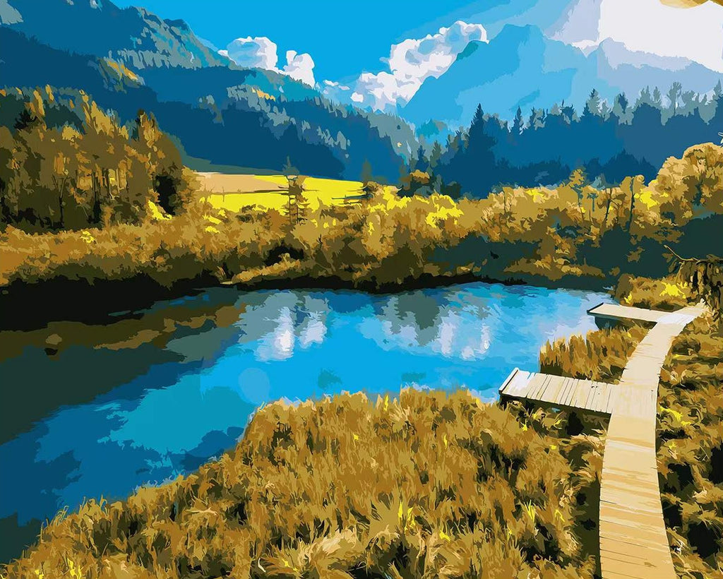 Paysage Automnal au Bord du Lac Peinture par Numéros