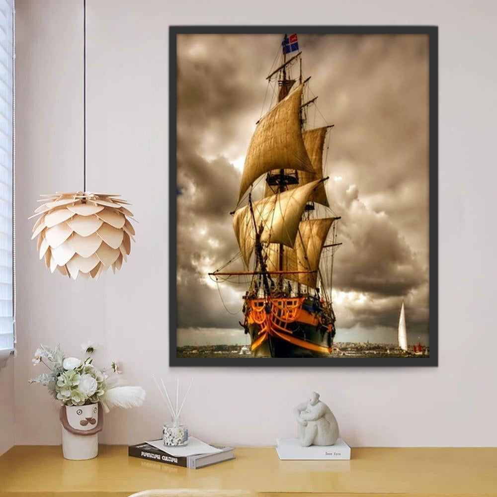 Paysage Bateau BrunPeinture par Numéros