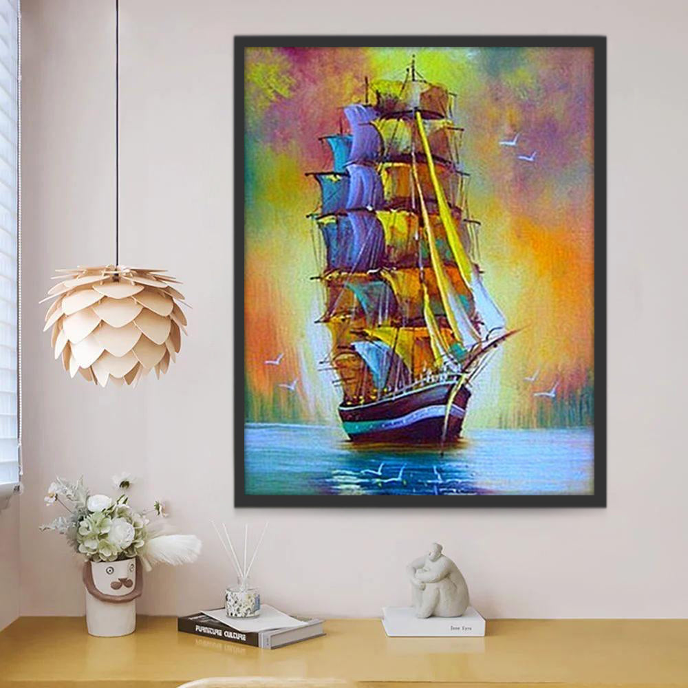 Paysage Bateau Coloré Peinture par Numéros