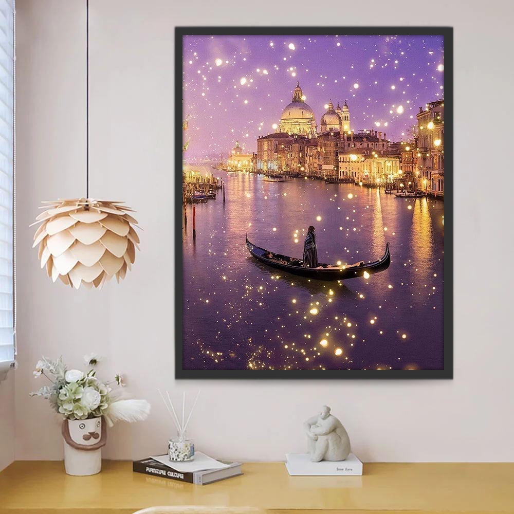 Paysage Bateau et Étoiles Peinture par Numéros