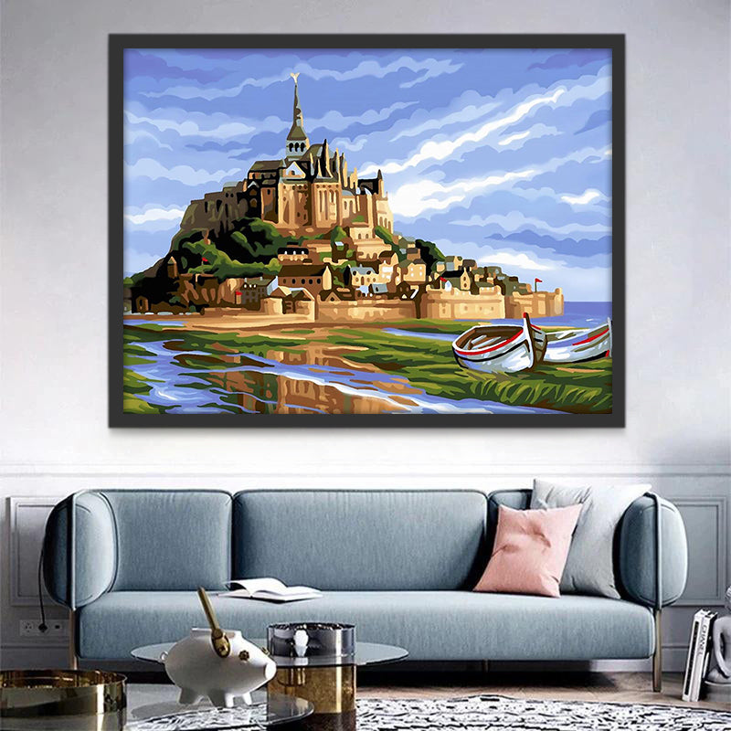 Paysage Bateaux et Château Peinture par Numéros