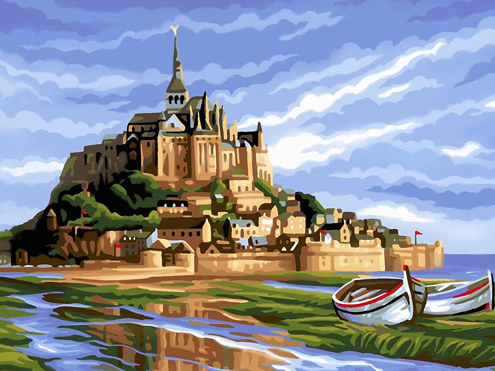 Paysage Bateaux et Château Peinture par Numéros