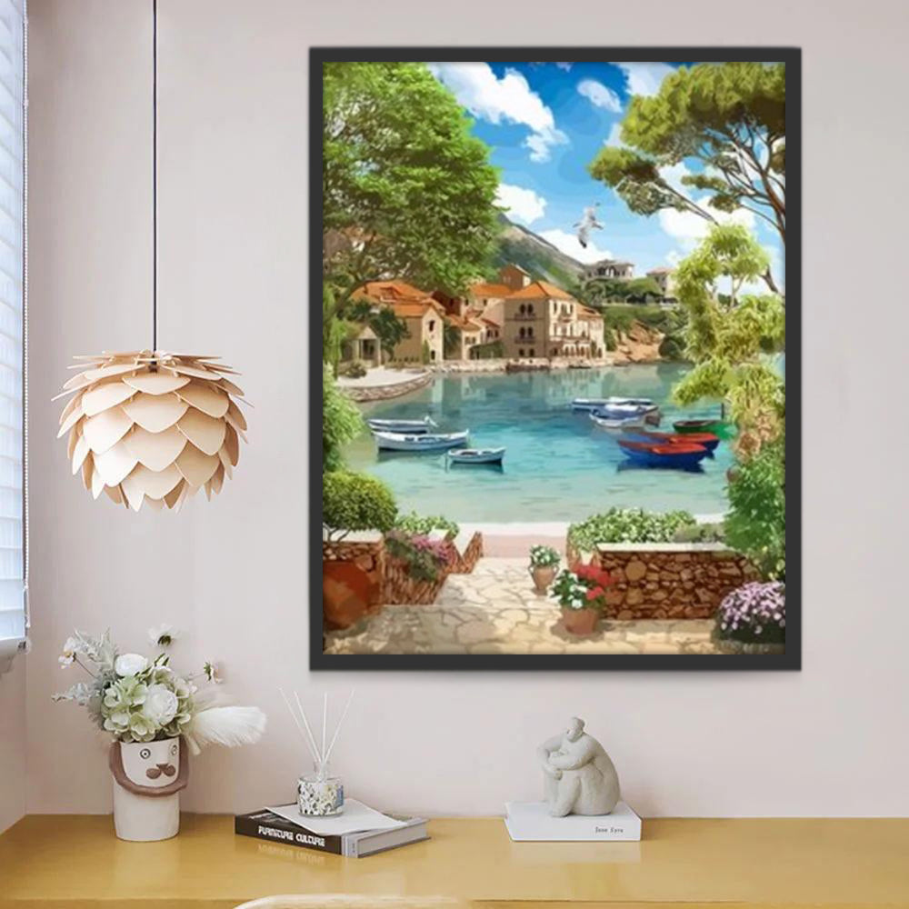 Paysage Nature et Bateau Peinture par Numéros