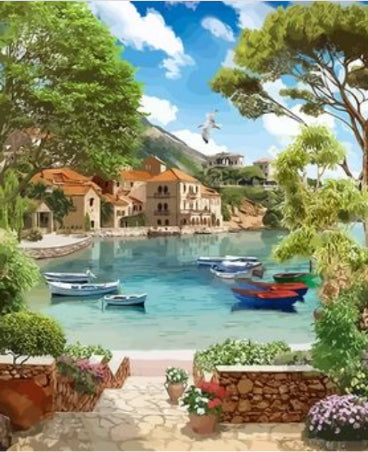 Paysage Nature et Bateau Peinture par Numéros