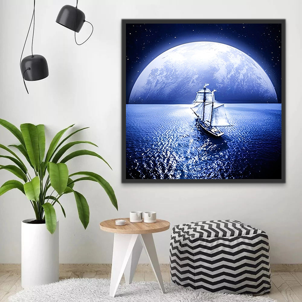 Paysage Nature et Lune Peinture par Numéros