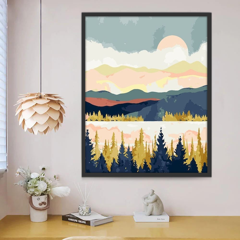 Paysage Naturel Dessiné Peinture par Numéros
