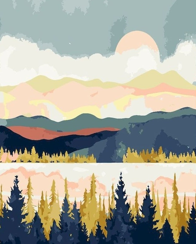 Paysage Naturel Dessiné Peinture par Numéros