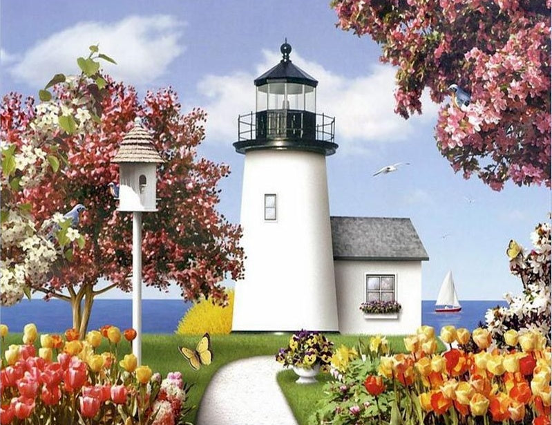 Paysage Phare Blanc Peinture par Numéros
