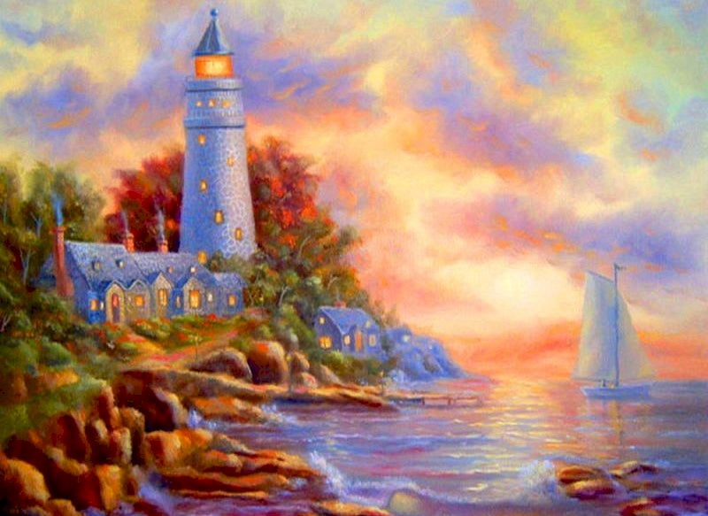 Paysage Phare Brillant Peinture par Numéros