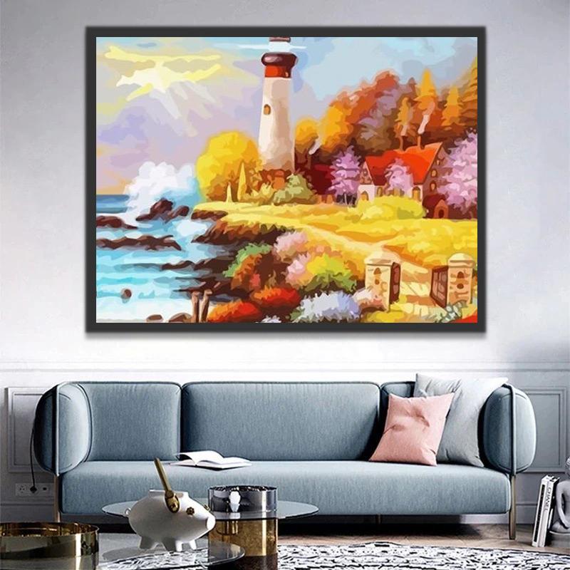Paysage Phare d'Automne Peinture par Numéros